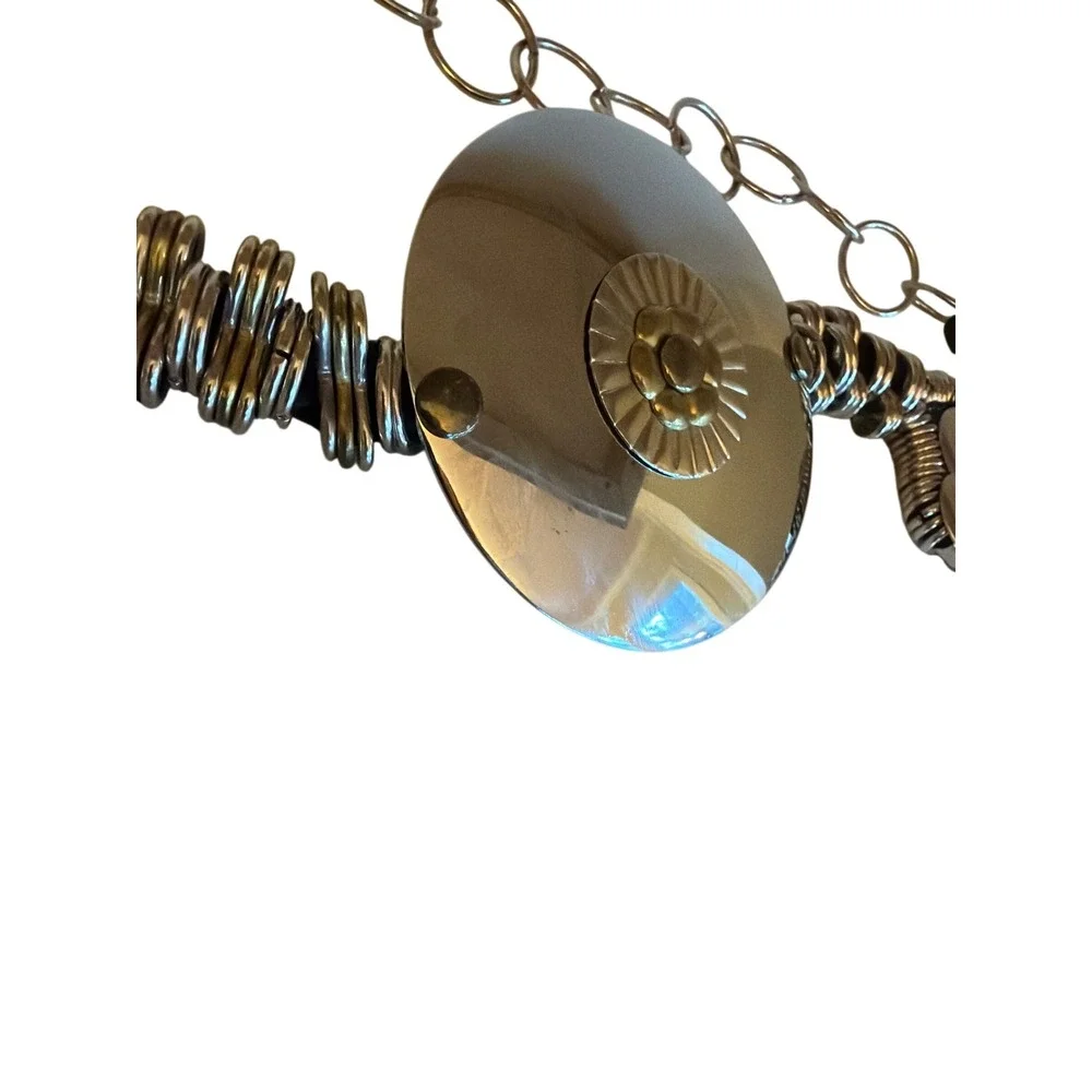 Artsy Silver Black Mixed Metal Flower‎ Statement Belt Med Made in Korea